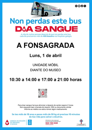 Unidade Móbil de doazón de Sangue o luns 1 de abril diante do Museo Comarcal da Fonsagrada