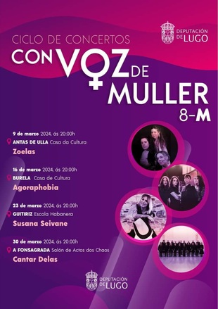  Concerto de Cantar Delas do ciclo "Con Voz de Muller 8-M" da Deputación de Lugo o sábado, 30 de marzo de 2024