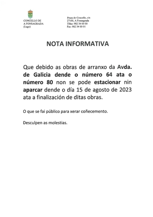 Obras na Avda. de Galicia dende os números 64 ata o 80 a partir do 15 de agosto de 2023